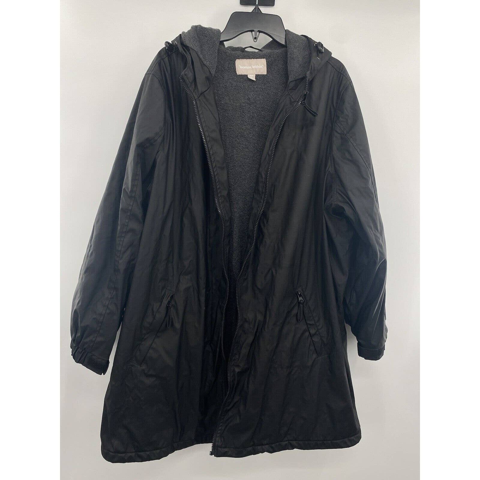 Woman Within 22/24 2x Rain Coat Matte Black Jacket Fleece Pius Casual Hoodie