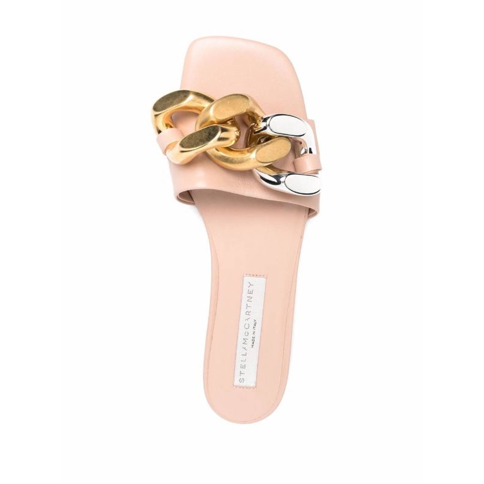 Stella Mccartney Falabella Two-Tone Chain Flat Sandals In Powder 38.5