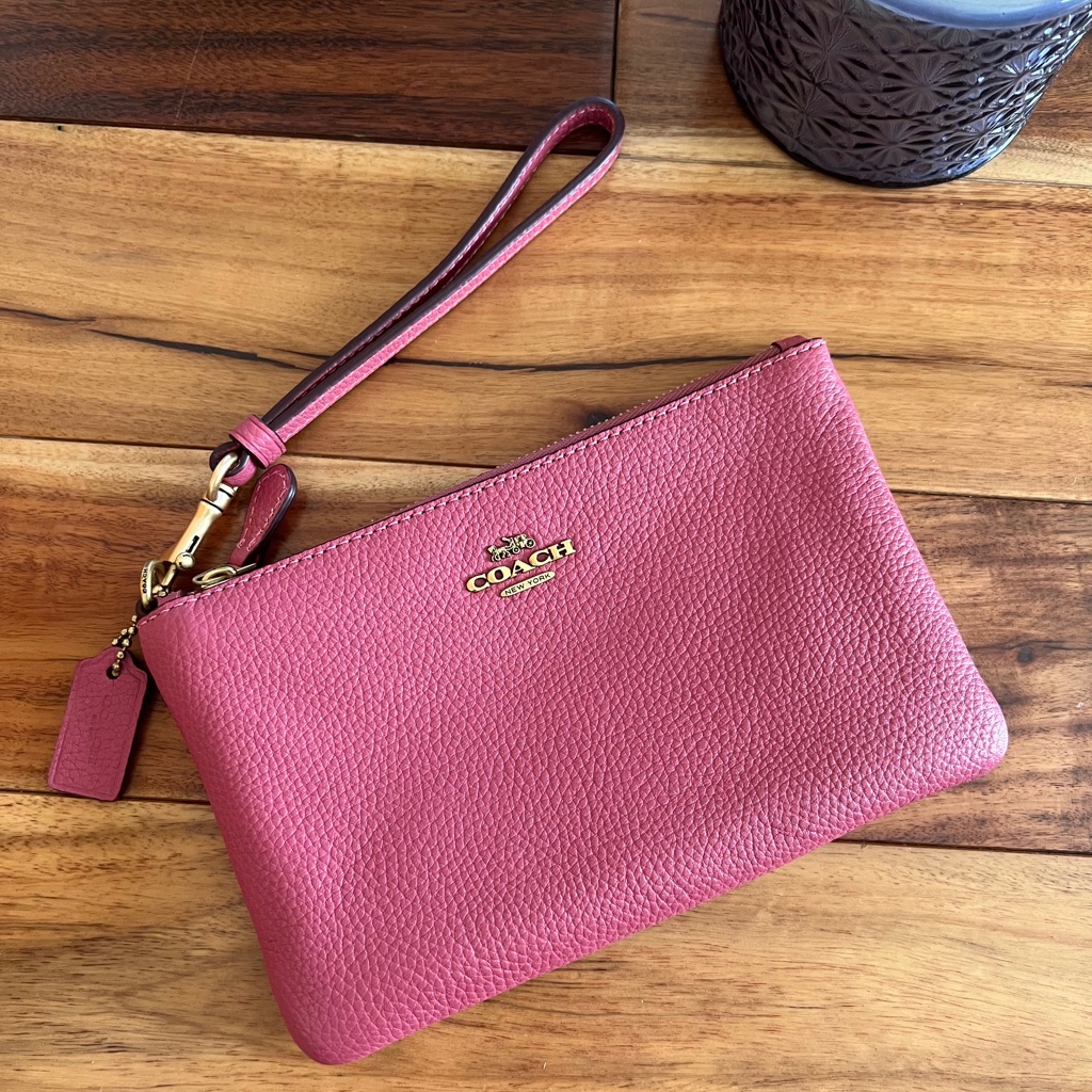 Coach Small Wristlet Wallet Pebbled Leather Pink Mauve