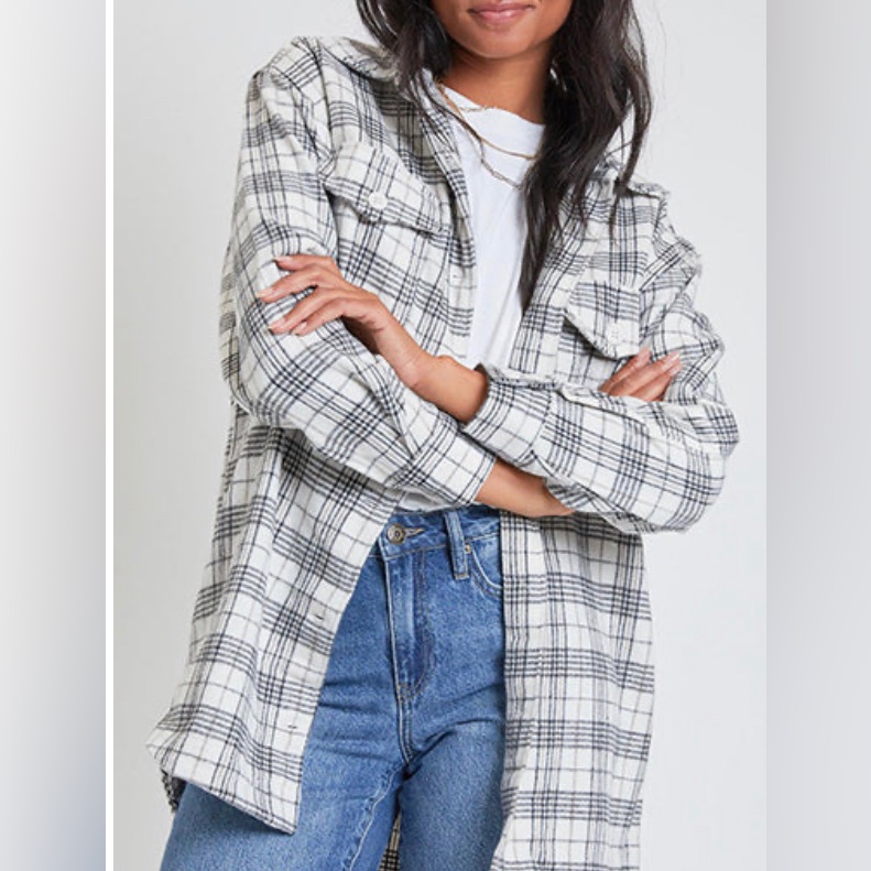 Ymi Women's Long Sleeve Plaid Oversized Shacket New Size Large