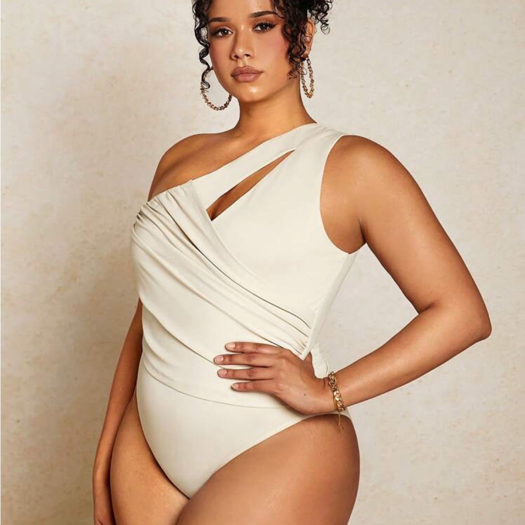 Shein Bae Plus One Shoulder Ruched Cut Out Bodysuit