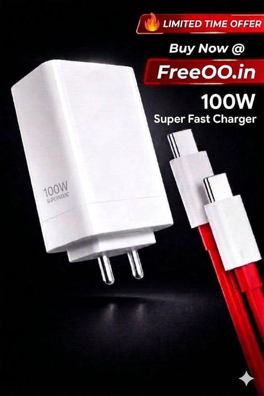 100W Flash Charger - SUPERVOOC Fast Charger with Type-C Cable | Ultra-Fast Charging | Supports VOOC/SUPERVOOC, Warp, Dash, Dart, SuperDart (1 Year Warranty)