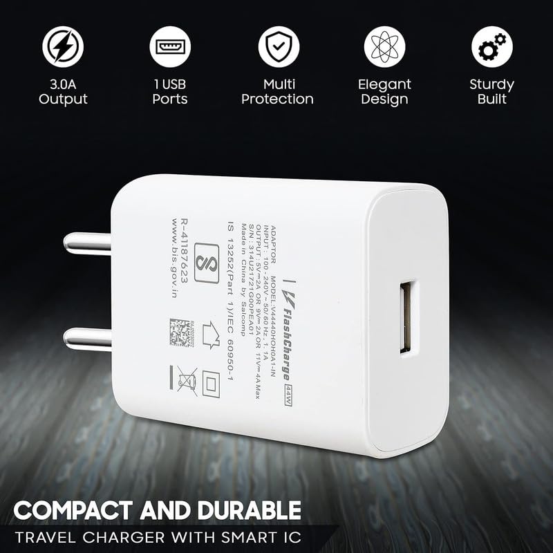 100W Flash Charger - SUPERVOOC Fast Charger with Type-C Cable | Ultra-Fast Charging | Supports VOOC/SUPERVOOC, Warp, Dash, Dart, SuperDart (1 Year Warranty)